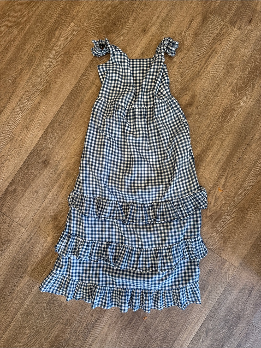 abercrombie kids Blue and White Gingham Ruffle Midi Dress
